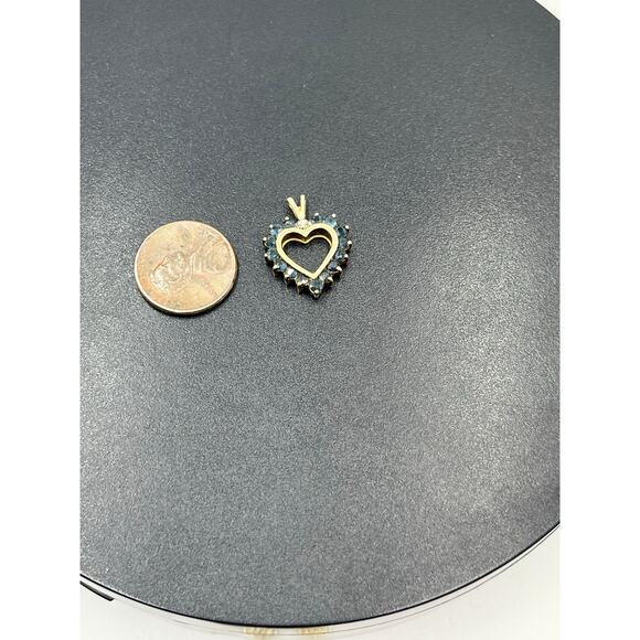 10K Yellow Gold 2g Blue Spinel Diamond Accent Signed Vintage Heart Pendant - Picture 3 of 13